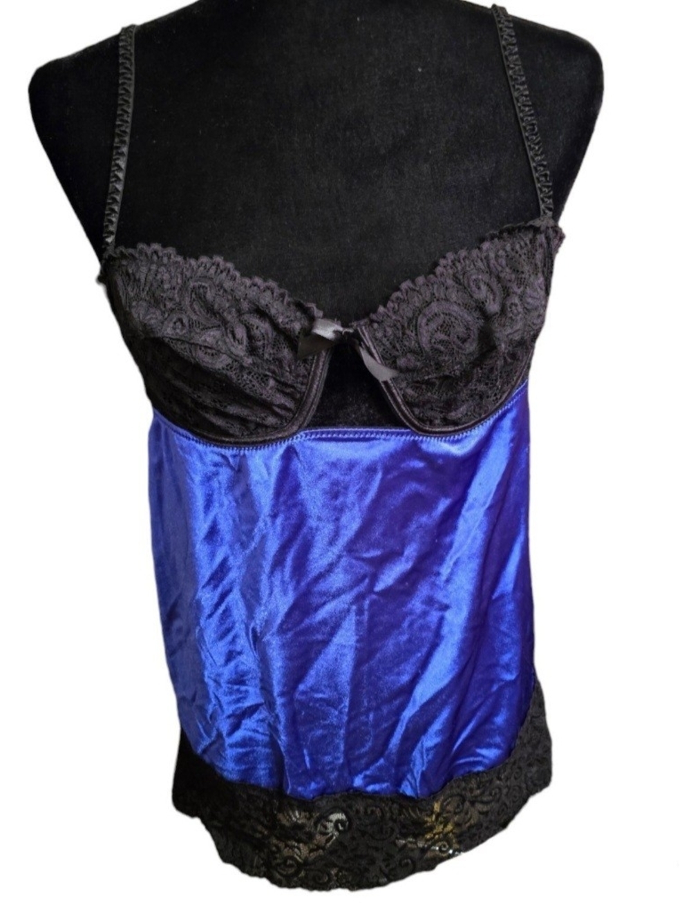 Oh La La Cheri Paris Babydoll Lingerie XL Blue Black Lace Sheer Chemise